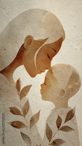 Simple Family Love and Motherhood Watercolor Illustration