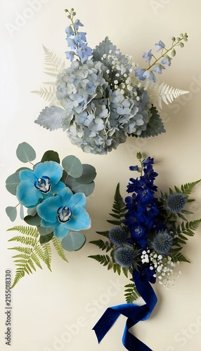 Floral Arrangements with Blue Hydrangea and Orchids