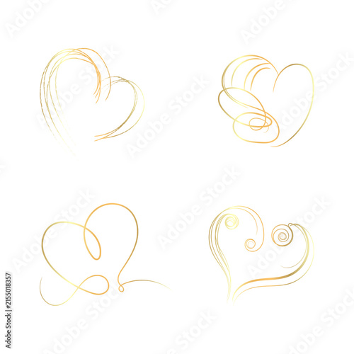 Cuadro en lienzo Elegant golden heart designs for Valentine's Day or love theme on transparent ba