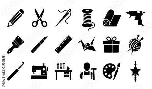 фотографія DIY crafting sewing workshop tools and handmade solid vector icon set