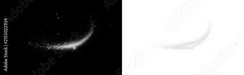 Fotografie White sparkling particle trail with a luminescent swirl and magical glow, an abstract light effect isolated on a transparent background