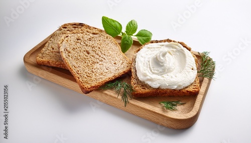 s d cream cheese spread bread herbs white background healthy food concept