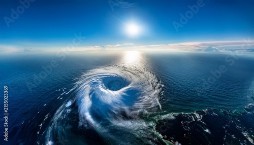 eye of hurricane over atlantic ocean from satellite view concept a stunning aerial view of a spiraling hurricane over the ocean