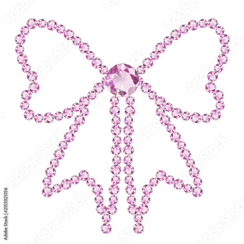 Sparkling pink rhinestone bow vector isolated on transparent background - Luxury pink gemstone bow for y2k fashion, glamour, coquette design, luxury branding, greeting card, girlish aesthetic design