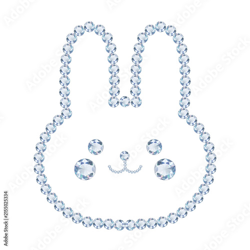 Cute bunny face silhouette made of luxury sparkling diamonds on black background for glamorous animal designs, jewelry branding, and Easter celebration cards.