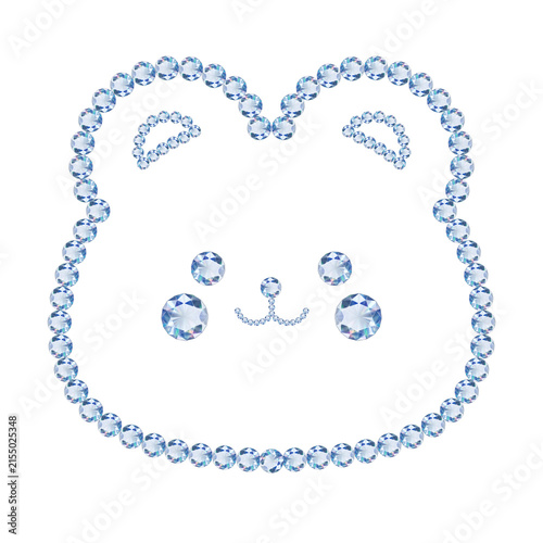 Cute Diamond Bear Face Outline Illustration, Teddy Bear. Luxury Rhinestone Bear Face Graphic For T-Shirt Print, fashion prints, sticker decals, Y2K aesthetic designs, luxury branding, jewelry template