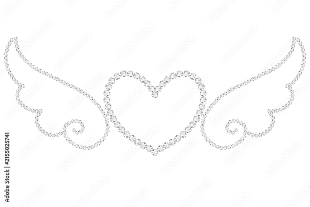 Fototapeta premium Bedazzled Rhinestone Element Angel Wings with Heart Shape for Valentine's Day designs, fashion apparel graphics, and hot-fix transfer templates.