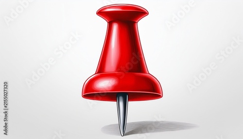 red drawing pin isolated on white white background