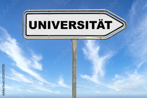 Universität road sign pointing direction to education