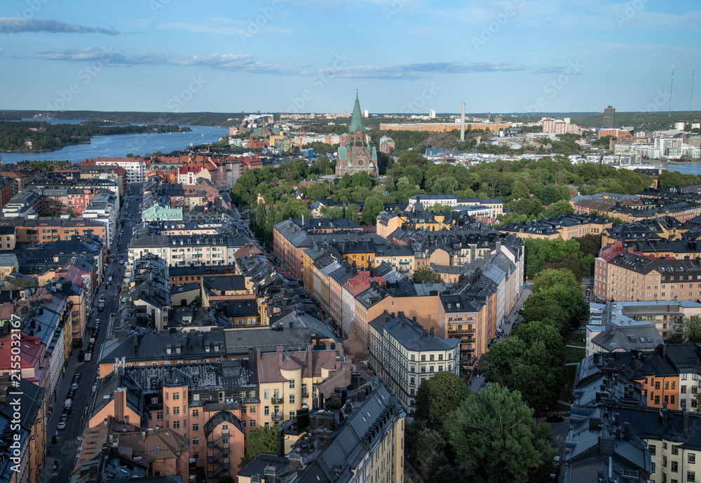 Wall Mural Aerial view of Stockholm City, Sodermalm district