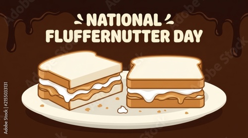 Fluffernutter sandwiches are displayed in a colorful vector illustration for national food day celebrations sandwich peanutbutter marshmallow bread dessert snack lunch graphic celebration