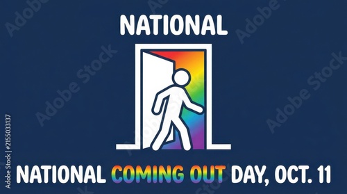 Stick figure walking through doorway with rainbow colors a vector illustration graphic design lgbtq pride equality inclusion acceptance comingoutday nationalcomingoutday october oct11 entrance