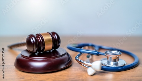 close up of wooden gavel and stethoscope on wooden table n concept of medical malpractice medical disputes and healthcare lawsuits