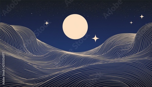 minimalist celestial desert landscape line art background