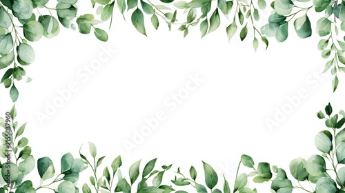Watercolor eucalyptus leaves frame border isolated on white background