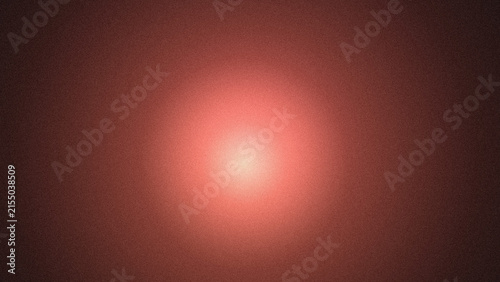 A vibrant, glowing coral-red orb of light centered against a dark, textured background, with hazy edges, and an ethereal, atmospheric visual