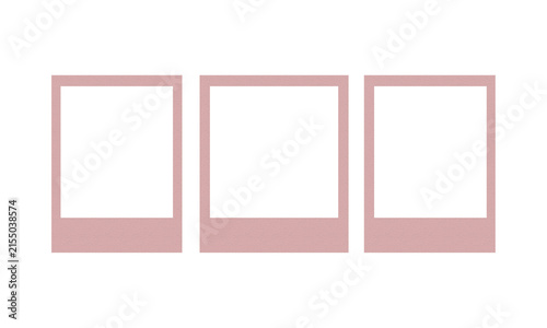 A set of three empty polaroid-style frames with a textured pink border, arranged horizontally, isolated on transparent background