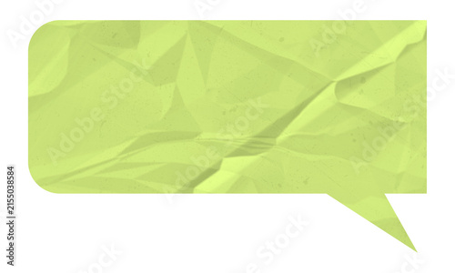 A textured, light green speech bubble with a crumpled paper effect, featuring a rounded rectangular shape and a pointed tail isolated on transparent background