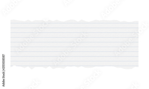 A horizontal strip of white lined paper with rough, torn edges, isolated on a transparent background for design and scrapbooking projects