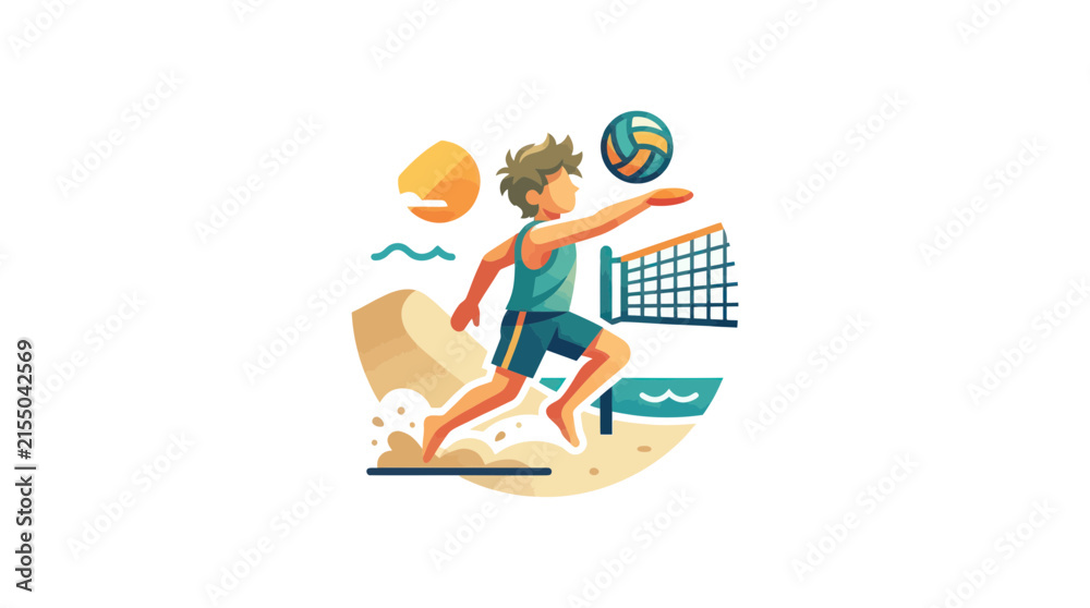 Obraz premium Color illustration of child playing beach volleyball.