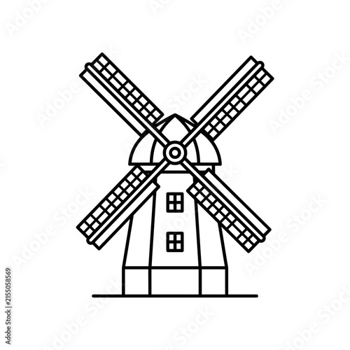 Traditional windmill outline graphic in line art style.