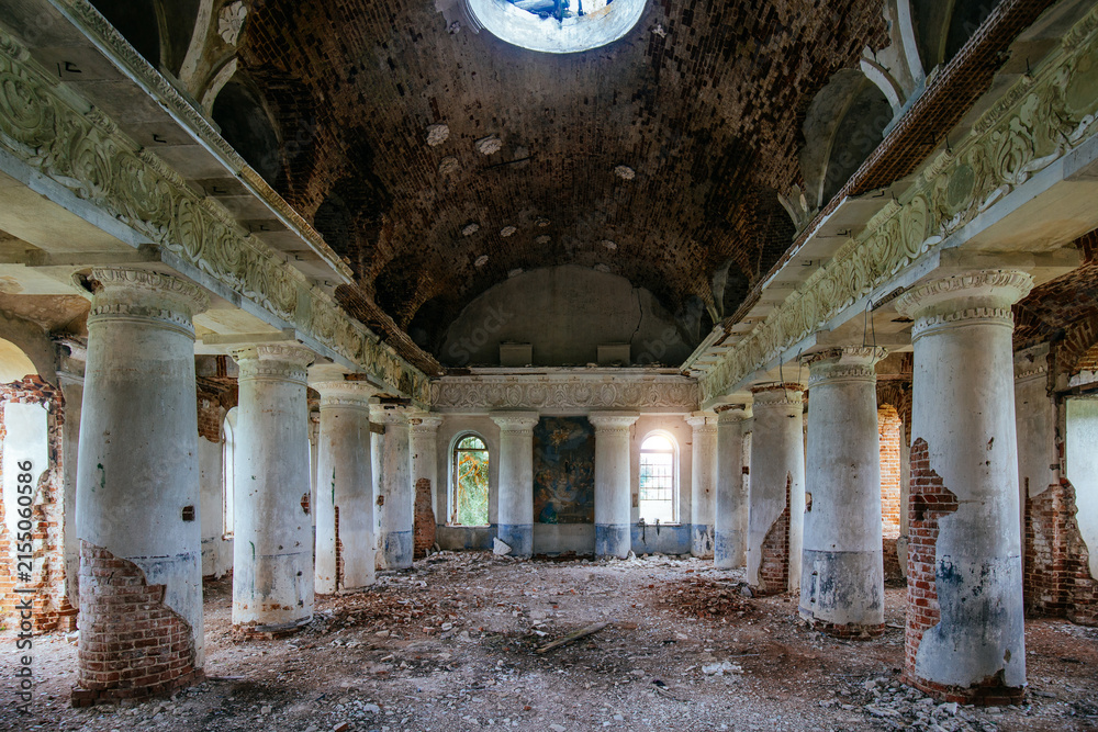 Fototapeta premium Interior of old ruined palace or temple with columns