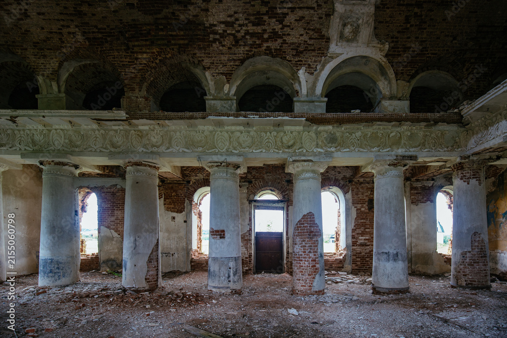 Fototapeta premium Interior of old ruined palace or temple with columns