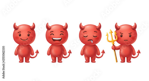 Fotografie Cute red devil character set with pitchfork
