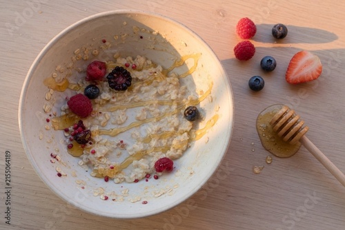 Oatmeal bowl berries honey soft morning
