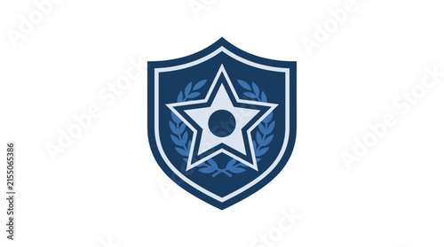 Blue shield badge with star and laurel.