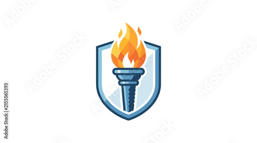 Blue shield emblem containing a burning torch.