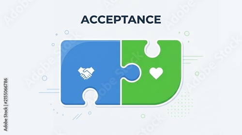 Two jigsaw puzzle pieces joining with handshake icon.