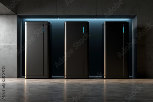 Three Black Server Cabinets In Modern Data Center