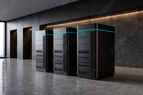 Rows Of Server Racks Inside Modern Technology Facility