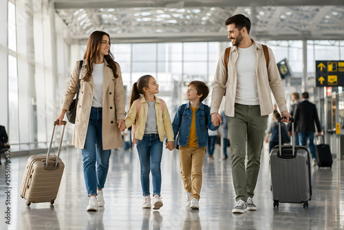 Family Walking Through Airport Together