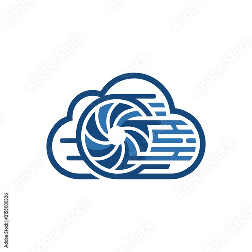 A blue cloud icon with a camera shutter design inside it
