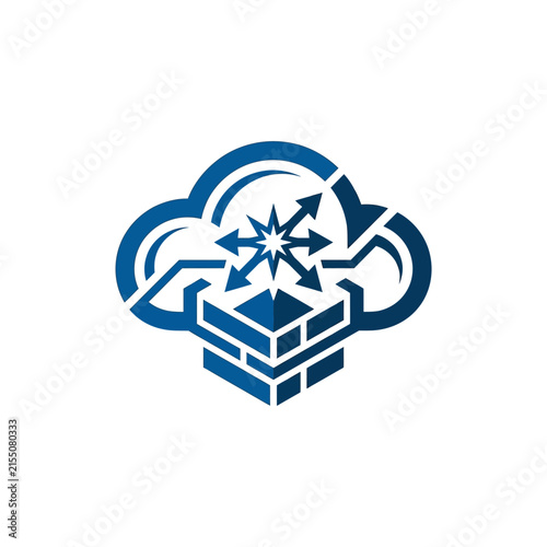 A blue cloud icon with a brick wall and star symbol