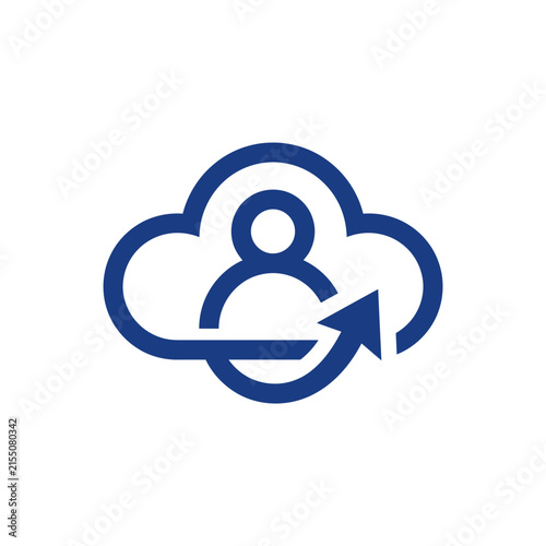 A blue cloud icon with a person and an arrow symbol