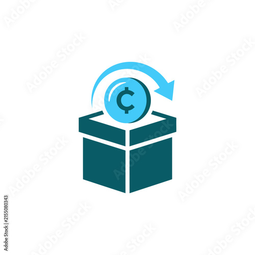 A blue coin icon is shown returning into a dark box
