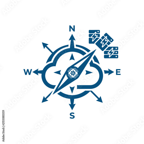 A blue compass icon representing digital cloud computing navigation