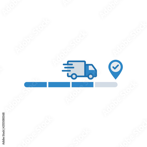 A blue delivery truck icon moves along a progress bar line