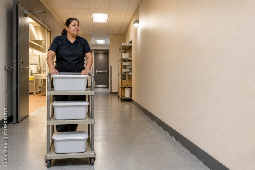 Fototapeta premium School Kitchen Food Safety Route Receiving Storage documentary wide