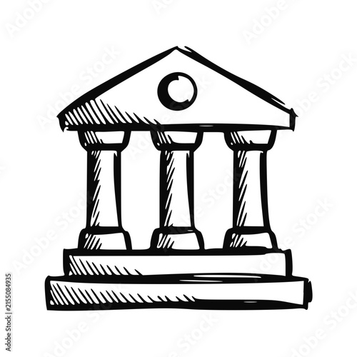 Handdrawn Bank Building Icon Doodle