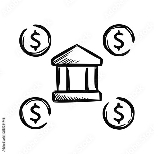 Handdrawn Bank and Currency Icon Doodle