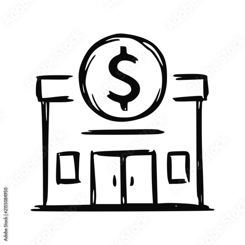 Hand Drawn Bank Building Icon Doodle