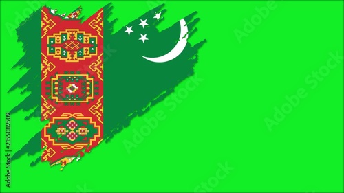 Turkmenistan Flag Brush Stroke Animation, Turkmen National Flag Paint Effect, Green White Patriotic Background 4K