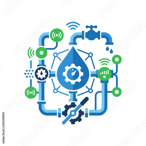 A digital illustration of smart water management system technology