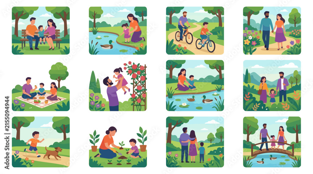 Fototapeta premium Family activities in a park setting outdoor leisure day