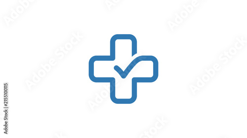 Blue medical cross with verification checkmark.