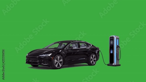 Electric car being charged green screen